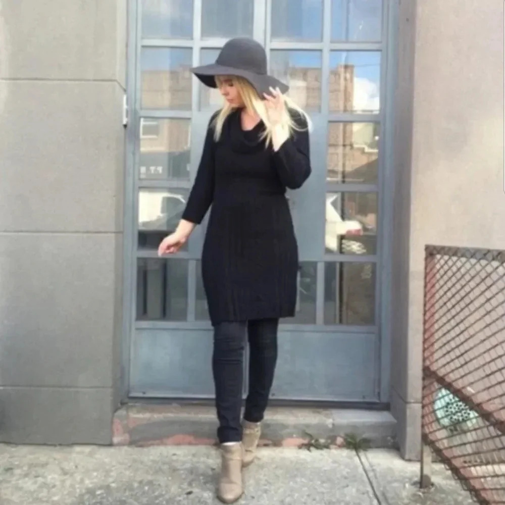 Anthro Sleeping On Snow | Black Cable Knit Sweater Dress Sz XS
